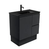 Fienza 750Mm Tclb75Zbkr Dolce Matte Black Satin Vanity On Kickboard Right Drawers - Special Order