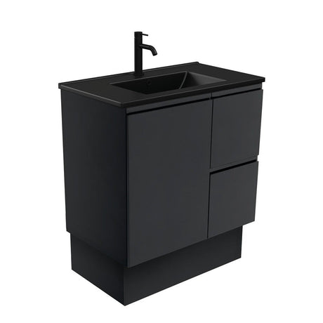 Fienza 750Mm Tclb75Zbkr Dolce Matte Black Satin Vanity On Kickboard Right Drawers - Special Order