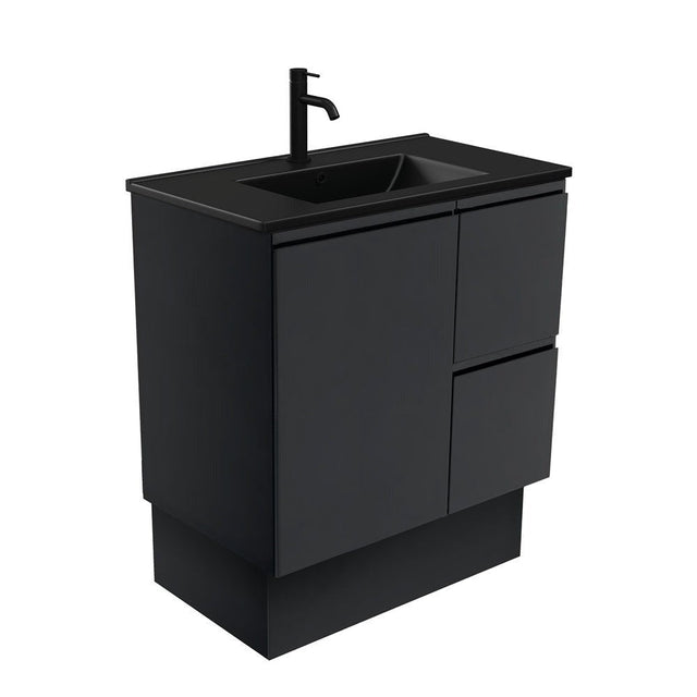 Fienza 750Mm Tclb75Zbkr Dolce Matte Black Satin Vanity On Kickboard Right Drawers - Special Order
