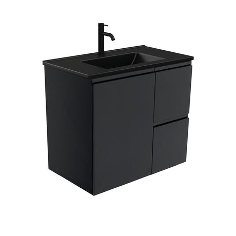 Fienza Dolce Tclb75Zbr 750Mm Matte Black Satin Wall Hung Vanity Right Drawers - Special Order Units