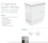Fienza Dolce Tclb75Zkr 750Mm Matte Black Fingerpull Satin White Vanity On Kickboard Right Drawers -