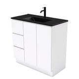 Fienza 900Mm Tclb90Cl Dolce Matte Black Fingerpull Gloss White Vanity On Kickboard Left Drawers -
