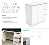 Fienza 900Mm Tclb90Cr Dolce Matte Black Fingerpull Gloss White Vanity On Kickboard Right Drawers -