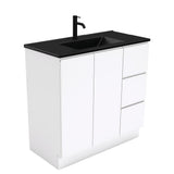 Fienza 900Mm Tclb90Cr Dolce Matte Black Fingerpull Gloss White Vanity On Kickboard Right Drawers -