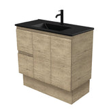 Fienza Tclb90Skl 900Mm Dolce Matte Black Scandi Oak Vanity On Kickboard Left Drawers - Special Order