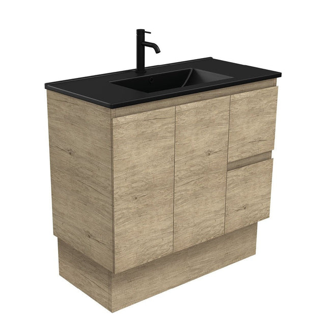 Fienza Tclb90Skr 900Mm Dolce Matte Black Scandi Oak Vanity On Kickboard Right Drawers - Special