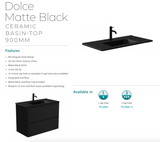 Fienza Tclb90Zl 900Mm Dolce Matte Black Fingerpull Satin White Wall Hung Vanity Left Drawers -