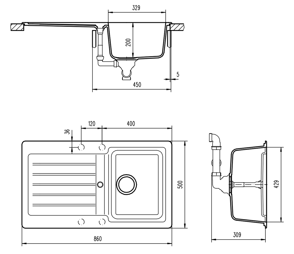 Abey Td100B Schock Typos Single Bowl With Drainer - Onyx Black Granite Kitchen Sinks