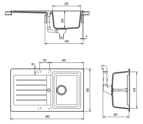 Abey Td100B Schock Typos Single Bowl With Drainer - Onyx Black Granite Kitchen Sinks