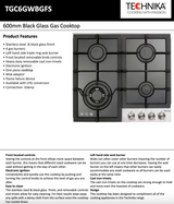 Technika TGC6GWBGFS 60cm 4 Burner Gas Glass Cooktop