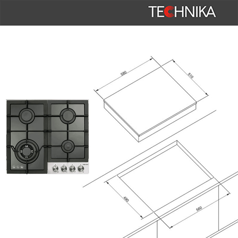 Technika TGC6GWBGS Four Burner Gas Glass Cooktop - Ex Display Discount