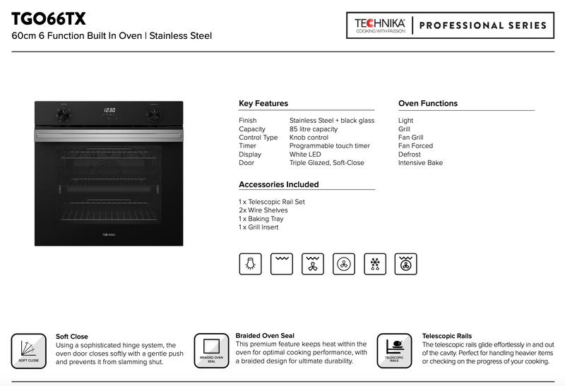 Technika TGO66TX 60cm 6 Function Built-in Oven - Clearance Discount