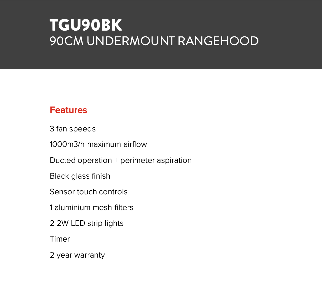 Technika Tgu90Bk 90Cm Black Glass Undermount Rangehood Rangehoods