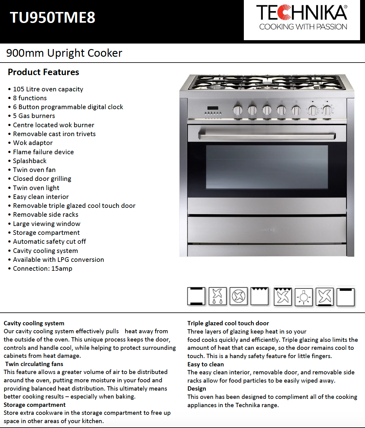 Technika TU950TME8 90cm Dual Fuel Freestanding Stove - Ex Display Discount