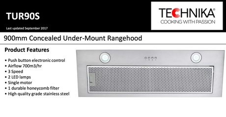 Technika Tur90S 90Cm Stainless Steel Undermount Rangehood Rangehoods