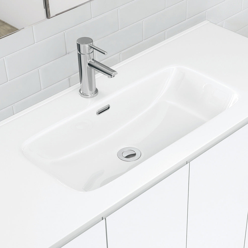 Fienza JOL75ZR 750mm Joli Fingerpull Wall Hung Vanity, Right Drawers, 1 Taphole, Satin White
