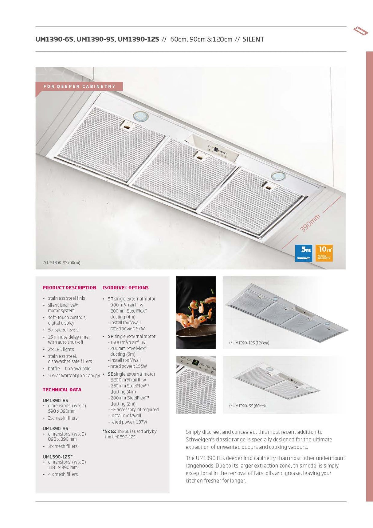 Schweigen UM1390-9ST 90cm Silent Undermount Rangehood, 900m3/hr, Stainless Steel