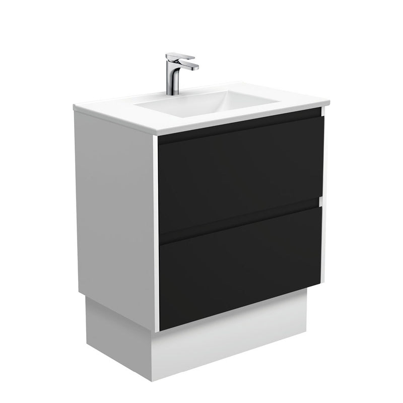 Fienza VAN75BBWK Vanessa Amato 750 Satin Black Vanity On Kickboard, Satin White Panels