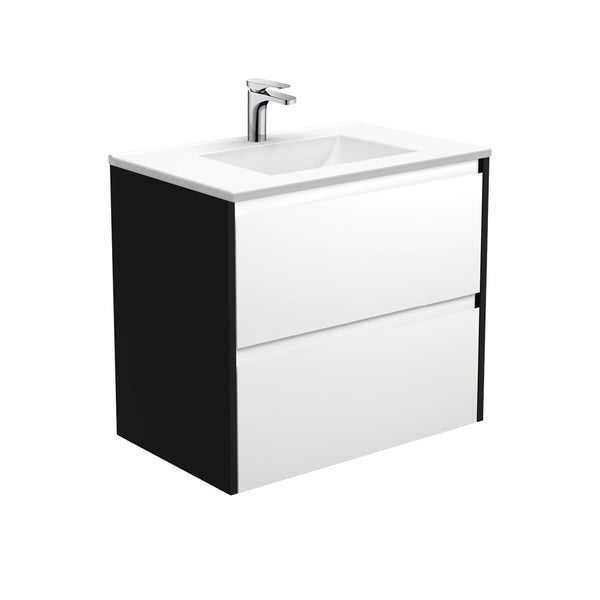 Fienza VAN75BWB Vanessa Amato 750 Satin White Wall-Hung Vanity, Satin Black Panels