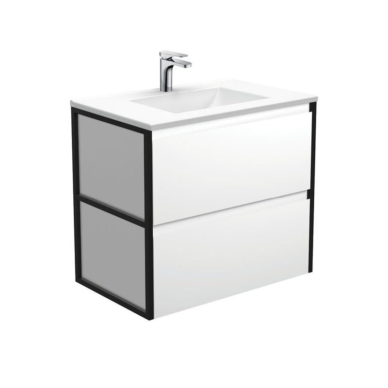 Fienza VAN75BWF Vanessa Amato 750 Satin White Wall-Hung Vanity, Matte Black Frames