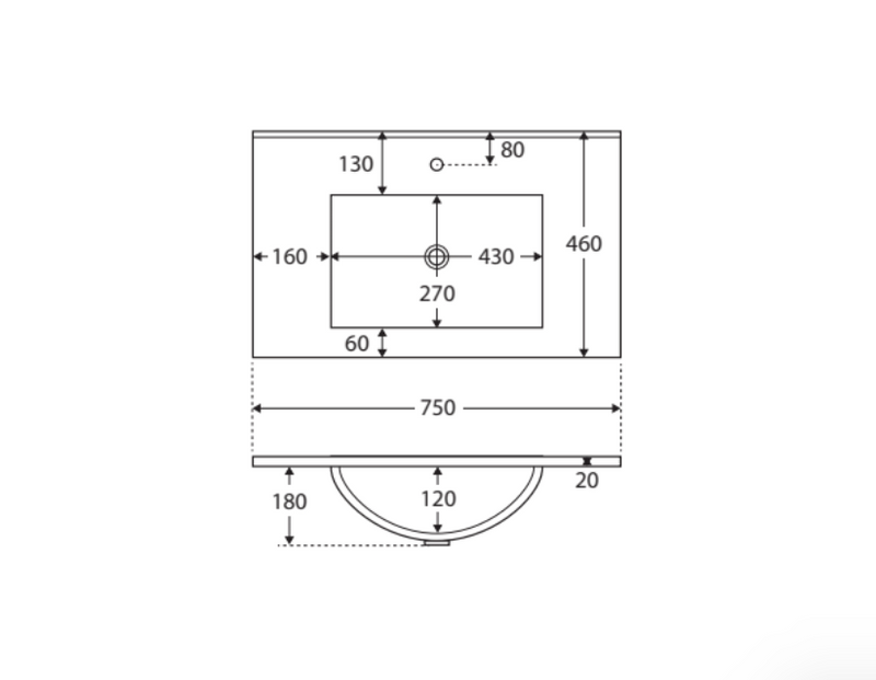 Fienza VAN75ZKR Vanessa Fingerpull Satin White 750 Vanity on Kickboard, Right Drawers