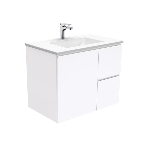 Fienza VAN75FR Vanessa Fingerpull Gloss White 750 Wall-Hung Vanity, Right Drawers