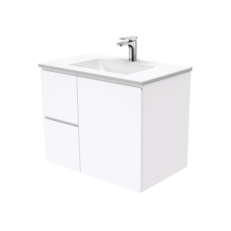 Fienza VAN75FL Vanessa Fingerpull Gloss White 750 Wall-Hung Vanity, Left Drawers