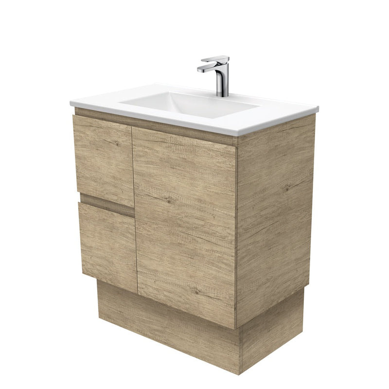 Fienza VAN75SKL Vanessa Fingerpull Scandi Oak 750 Vanity on Kickboard, Left Drawers - Special Order