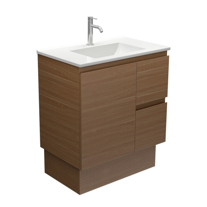 Fienza VAN75WAKR Vanessa Edge Walnut 750 Vanity on Kickboard, Right Drawers