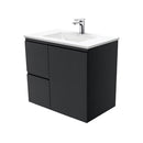 Fienza VAN75ZBL Vanessa Fingerpull Satin Black 750 Wall-Hung Vanity, Left Drawers