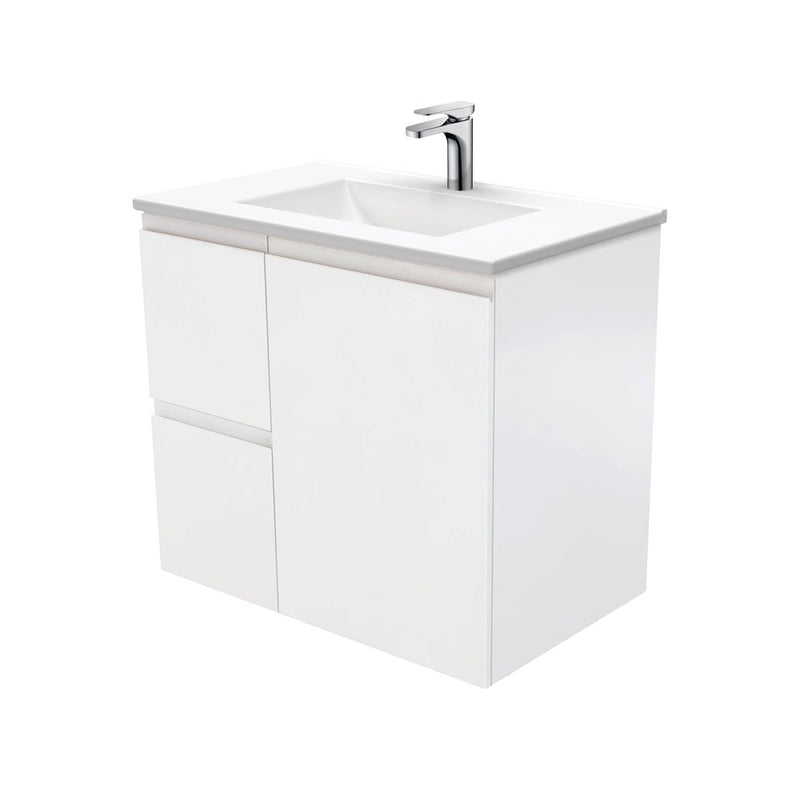 Fienza VAN75ZL Vanessa Fingerpull Satin White 750 Wall-Hung Vanity, Left Drawers