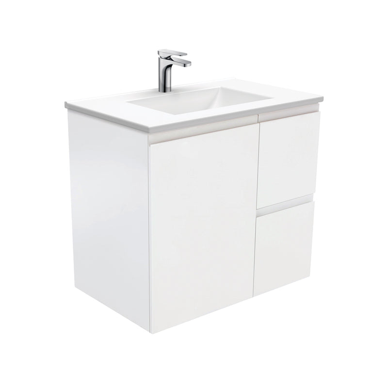 Fienza VAN75ZR Vanessa Fingerpull Satin White 750 Wall-Hung Vanity, Right Drawers