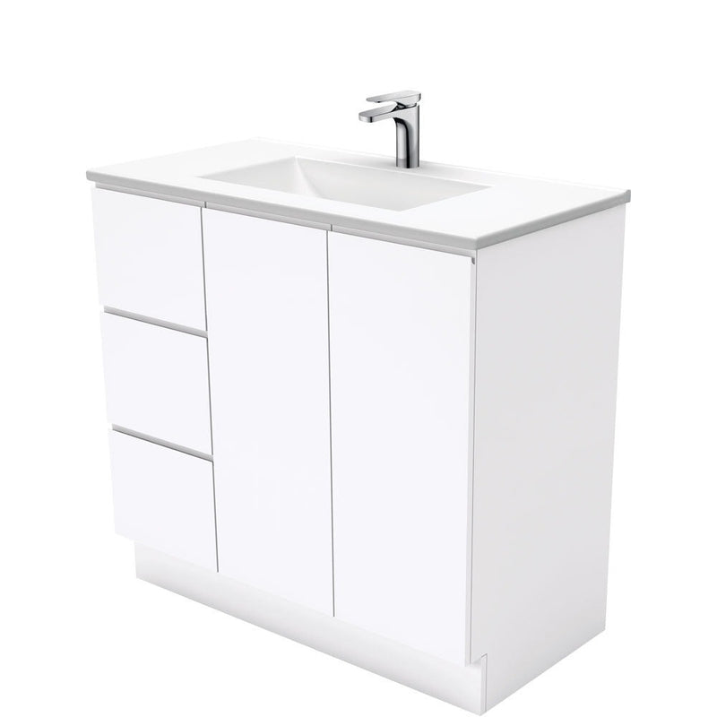 Fienza VAN90CL Vanessa Fingerpull Gloss White 900 Vanity on Kickboard, Left Drawers