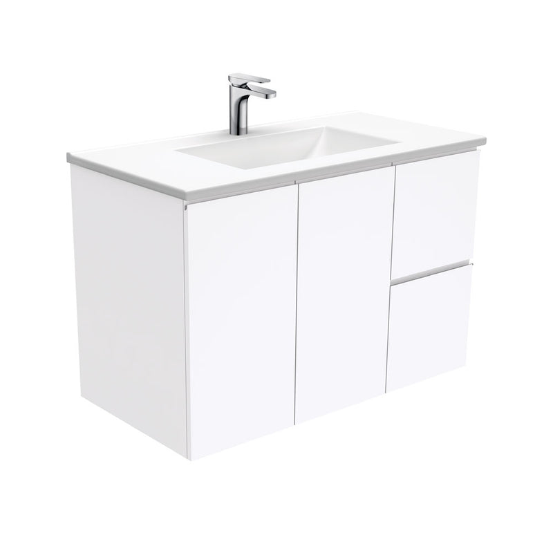 Fienza VAN90FR Vanessa Fingerpull Gloss White 900 Wall Hung Vanity, Right Drawers