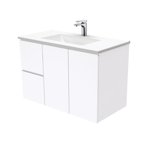 Fienza VAN90FL Vanessa Fingerpull Gloss White 900 Wall Hung Vanity, Left Drawers