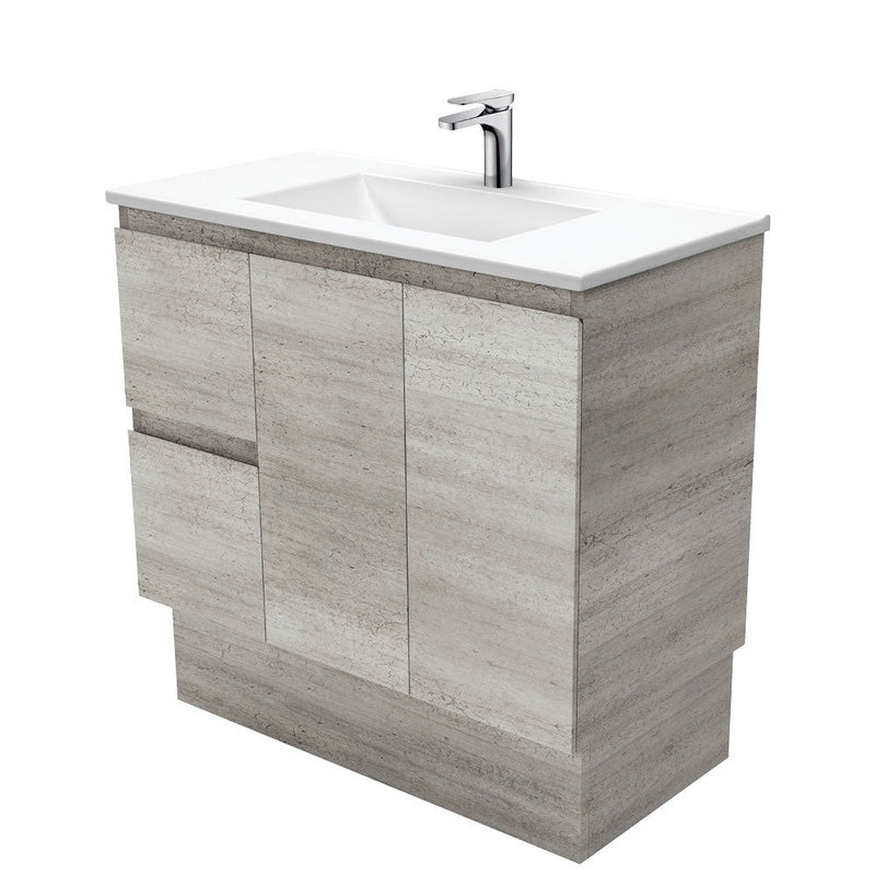 Fienza VAN75XKL Vanessa Fingerpull Edge Industrial 750 Vanity on Kickboard, Left Drawers - Special Order