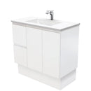 Fienza VAN90ZKL Vanessa Fingerpull Satin White 900 Vanity on Kickboard, Left Drawers