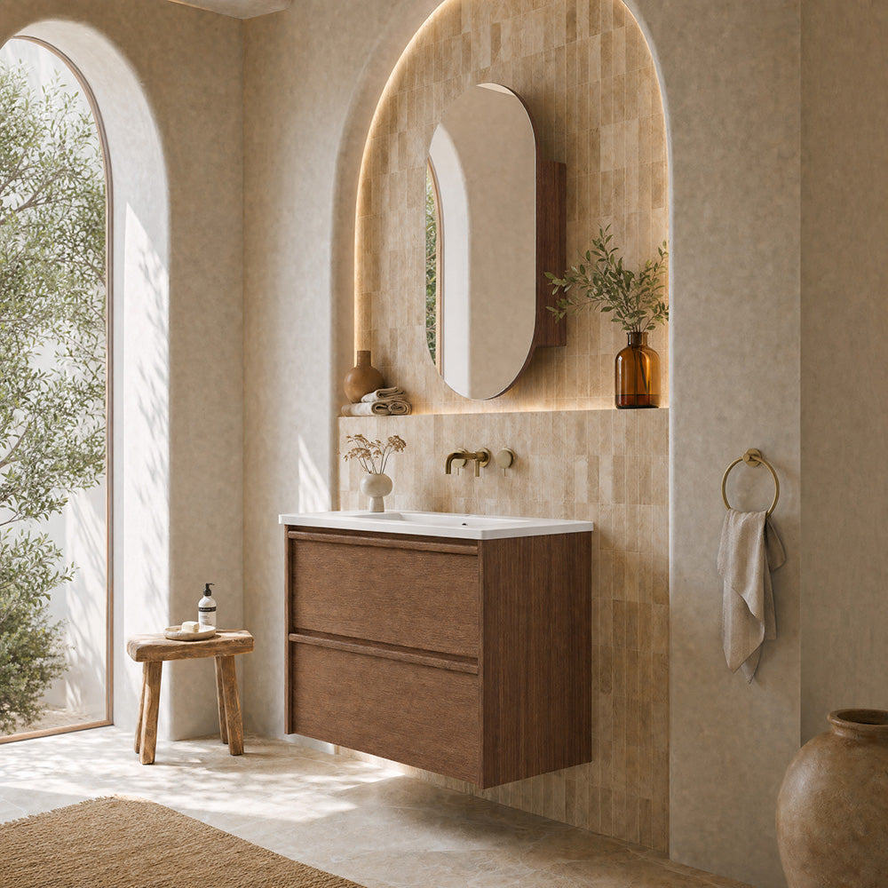 Aulic 750mm VE750WWN Venetta Framed Wall Hung Vanity Walnut