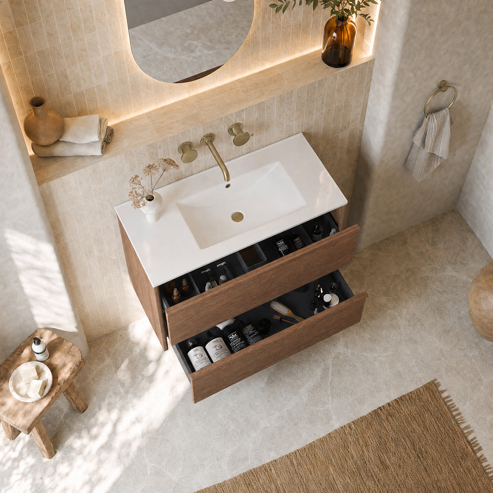 Aulic 750mm VE750WWN Venetta Framed Wall Hung Vanity Walnut