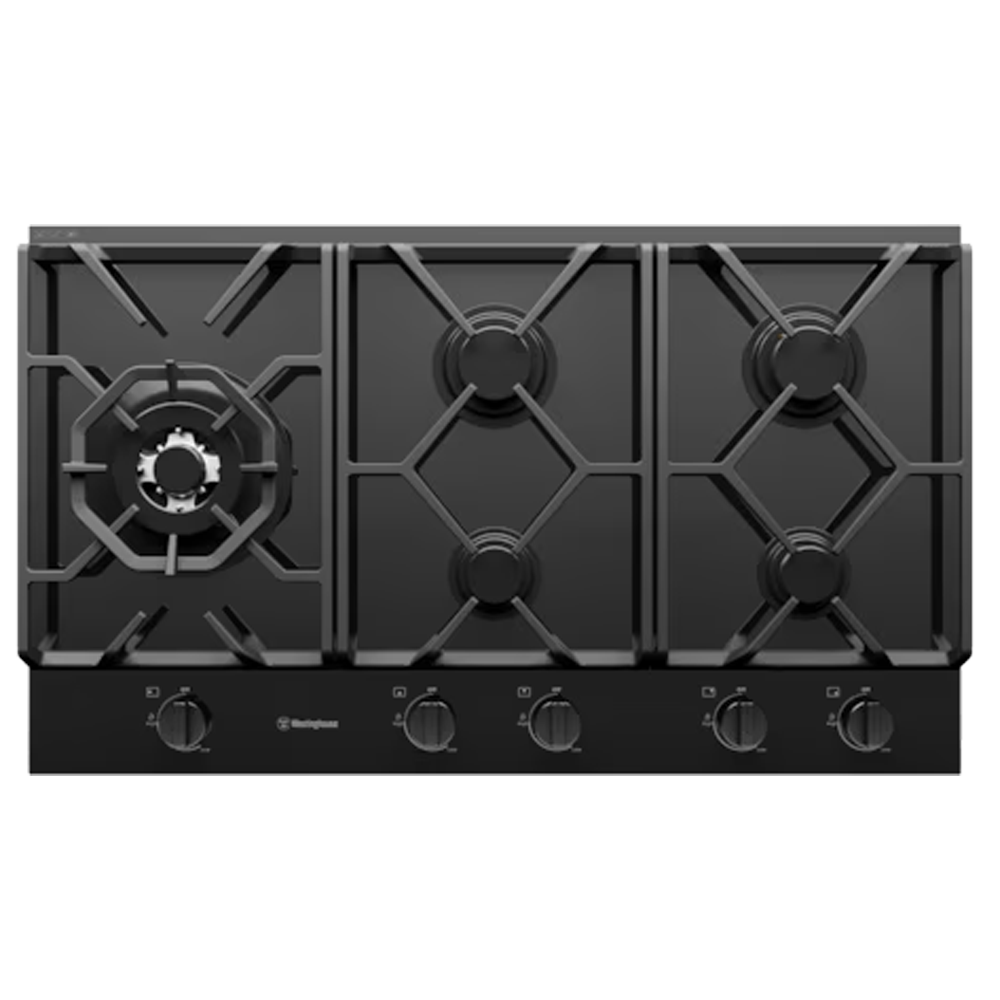 Westinghouse WHG955BCA 90cm 5 Burner Black Glass Gas Cooktop - Westinghouse Factory Seconds