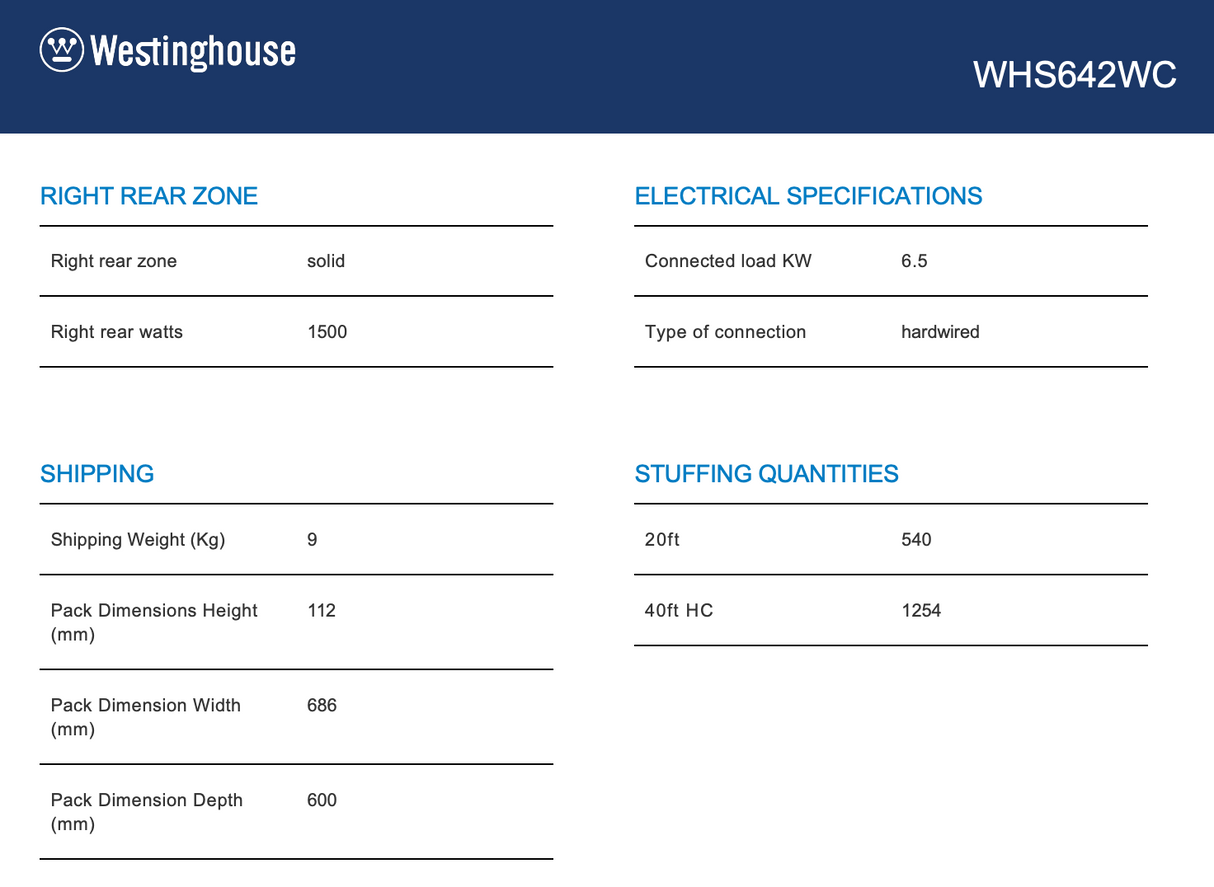 Westinghouse WHS642WC 60cm Ceramic Cooktop - Westinghouse Factory Seconds