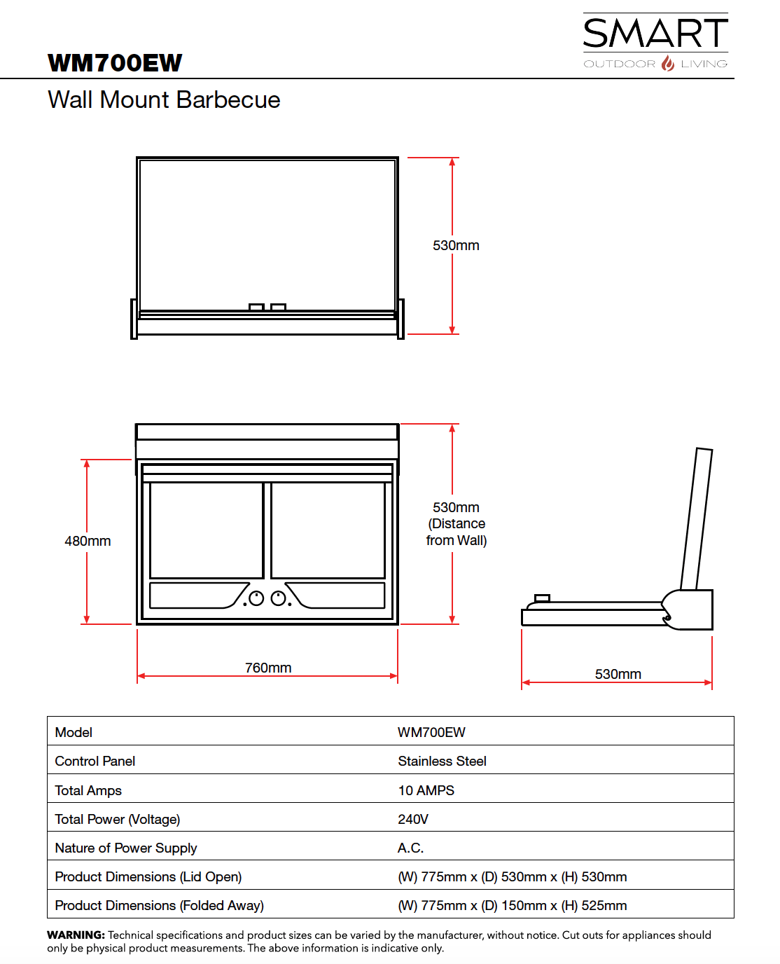Smart WM700EW Wall Mount Electric BBQ in Stainless Steel