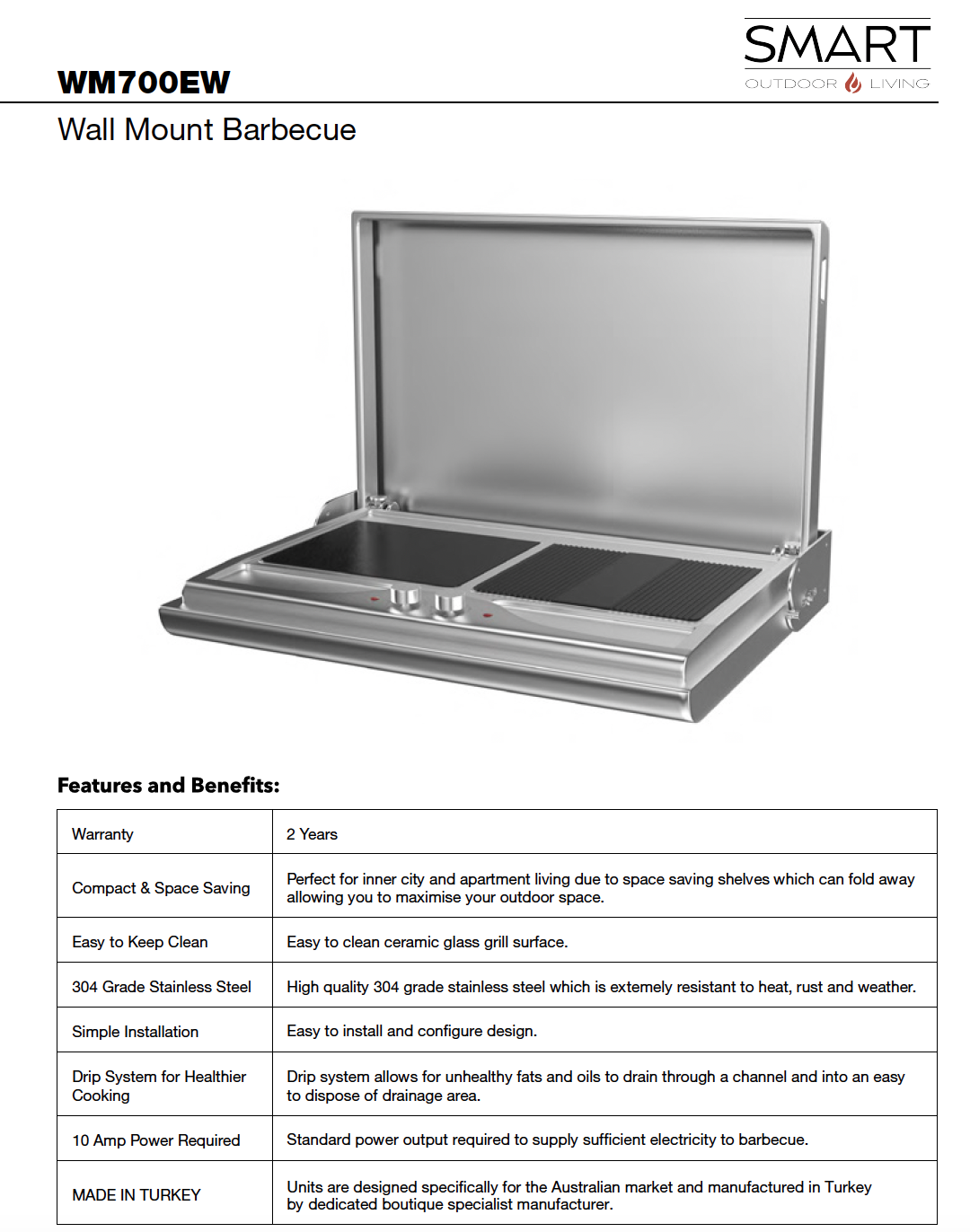 Smart WM700EW Wall Mount Electric BBQ in Stainless Steel