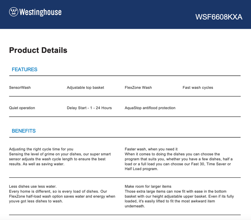 Westinghouse WSF6608KXA 60cm Dark Steel Dishwasher – Westinghouse Seconds Discount