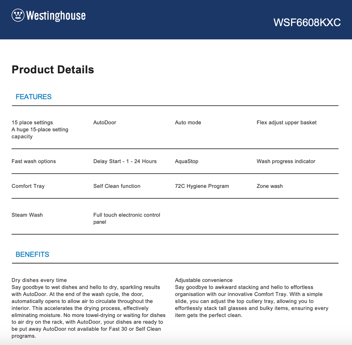 Westinghouse WSF6608KXC 60cm Dark Stainless Steel Freestanding Dishwasher – Westinghouse Factory Seconds