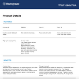 Westinghouse WWF1044M7WA 10kg White EasyCare 700 Front Load Washing Machine - Westinghouse Factory Seconds