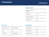 Westinghouse WWH22CWA 2.2kW Window/Wall Cooling Only Air Conditioner - Factory Seconds