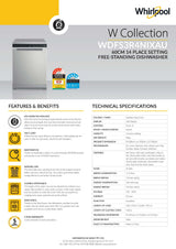 Whirlpool WDFS3R4NIXAU Power-Clean Maxi-Tub 14 Place Setting Freestanding Dishwasher in Stainless Steel