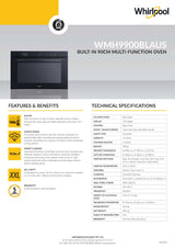 Whirlpool WMH9900BLAUS 90cm Built In Multi-Function Oven with Air Fry