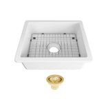 Seima 192521 Odessa 560 Ceramic Butler Sink, Single Bowl, 565x460mm Abovemount/Undermount, White Gloss with Brushed Gold Basket Waste & Grid